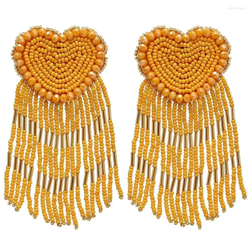 Dangle Earrings ROYALBEIER Bohemian LOVE Heart Beaded Drop Long Tassel Pendant Charm Statement Jewelry