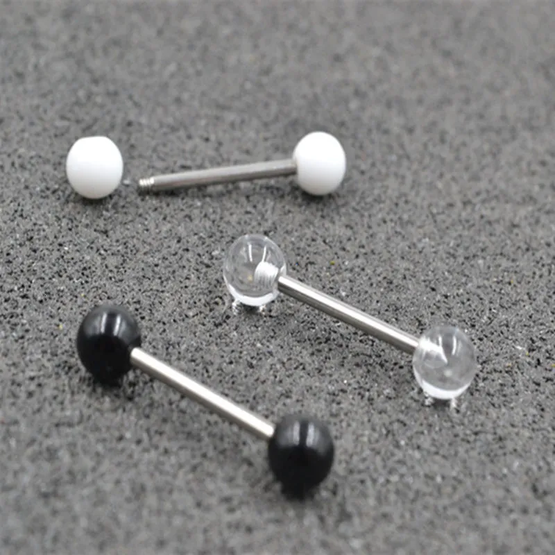 Labret Lip Piercing Jewelry 100pcs Body Acrylic Ball Tongue Nipple Ring Barbells Bar 14G16mm Retainers 14Gx16mmx6mm6mm 230906