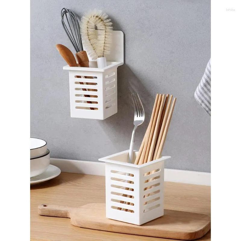 Kitchen Storage Supplies Plastic Chopsticks Holder Basket Wall Hanging Cutlery Box Tableware Spoon Drain