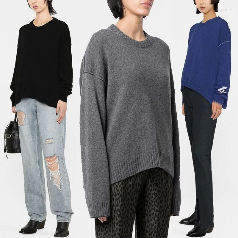 Pulls pour femmes Pull Lettre O-cou Jacquard Tissage Tricoté Lâche Manches Longues Hauts Pullover Cachemire Décontracté