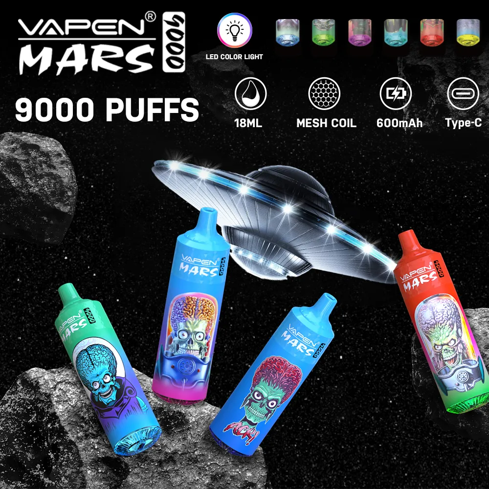 Original Puff 9000 VAPEN MARS TORNADO 9000 Puff 9k Einweg-Vape mit Luftstromkontrolle, wiederaufladbarer 600-mAh-Akku, Netzspule, 18 ml, großer Dampf, keine auslaufende E-Zigarette