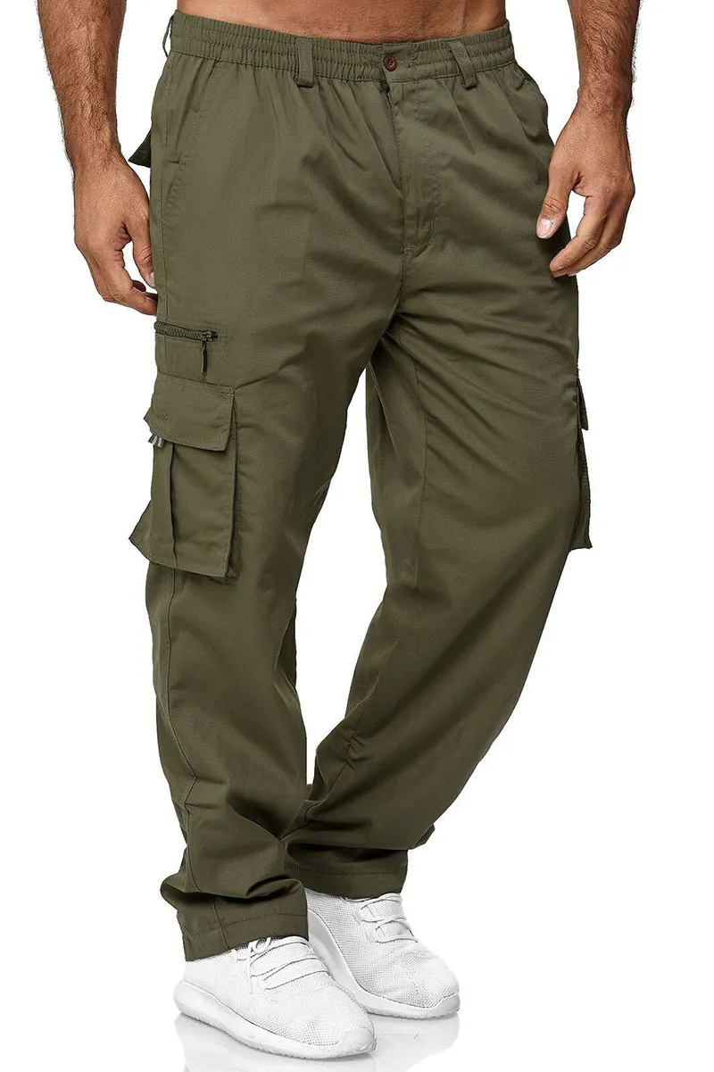 Mens Multi Pocket Cargo Work Pants With Elastic Waistband Perfect