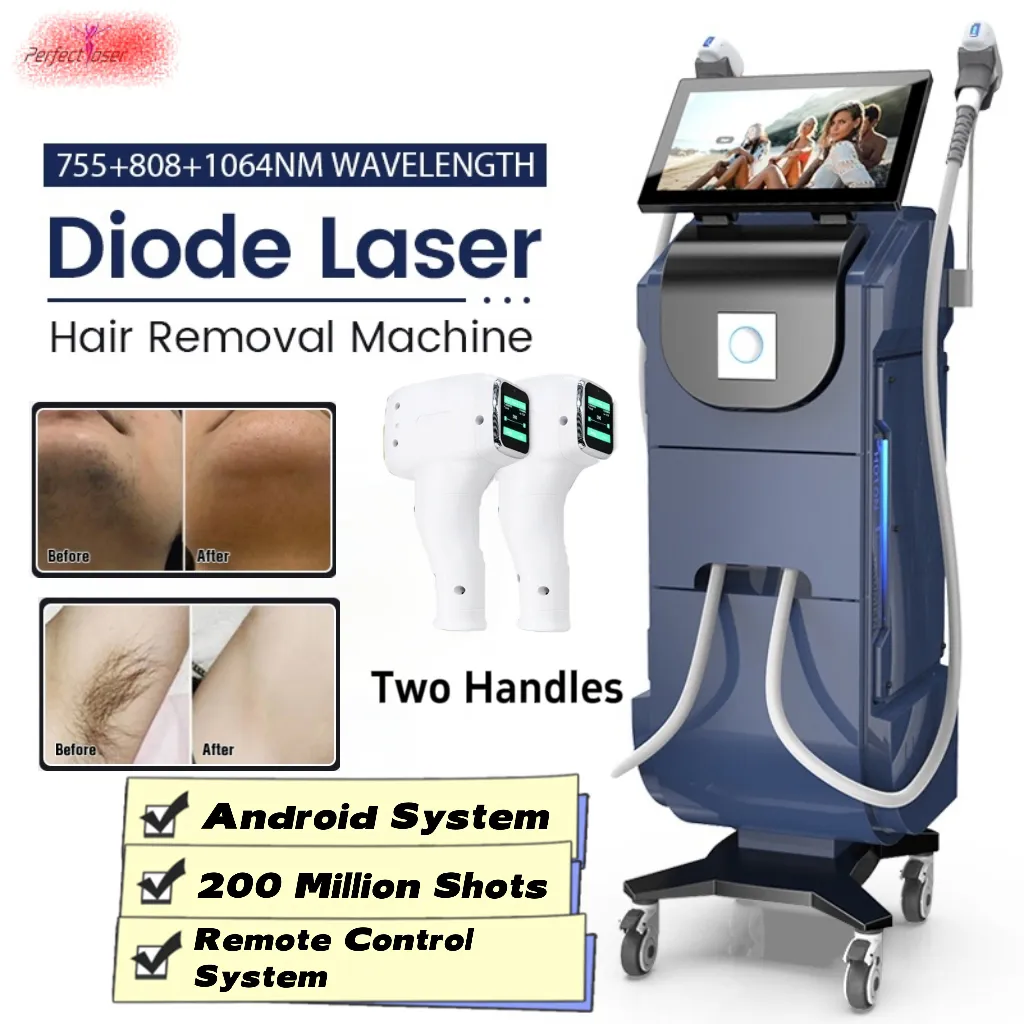 Epilatore laser per depilazione laser a 2 manici con sistema di raffreddamento Epilatore indolore per perdita di capelli approvato dalla FDA 3500w 3 lunghezze d'onda