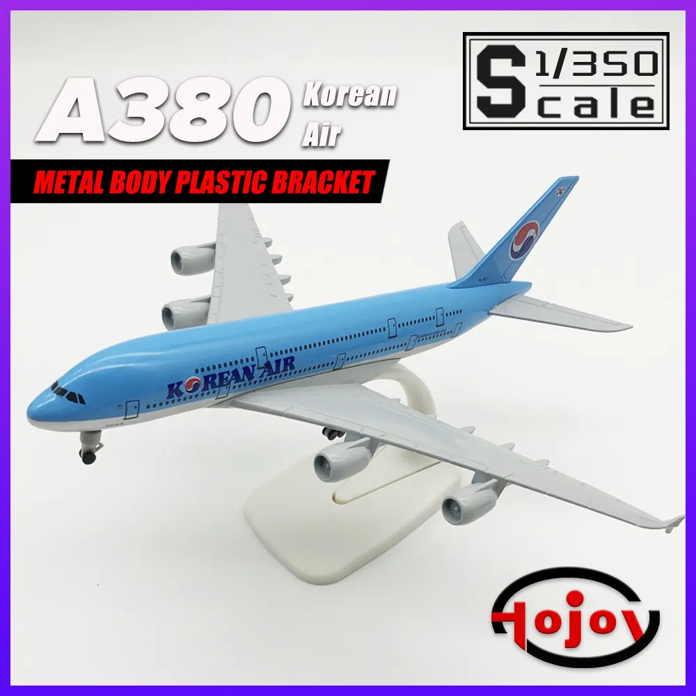 Vliegtuigen Modle Schaal 1/350 Lengte 20 cm Korean Air A380 Metalen Diecast Vliegtuig Vliegtuig Model Vliegtuig Speelgoed Cadeau Voor Jongens Kinderen kind Collectie 230906