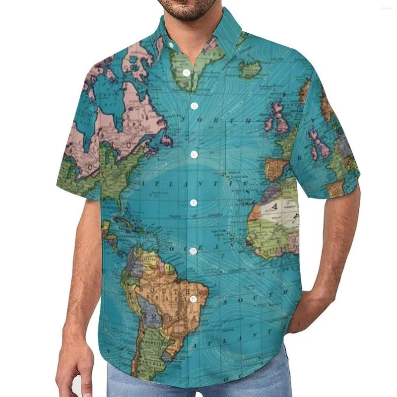 Chemises décontractées pour hommes Vintage Carte Imprimer Chemise de vacances Le monde 1897 Hawaiian Hommes Blouses de mode à manches courtes Top graphique grande taille