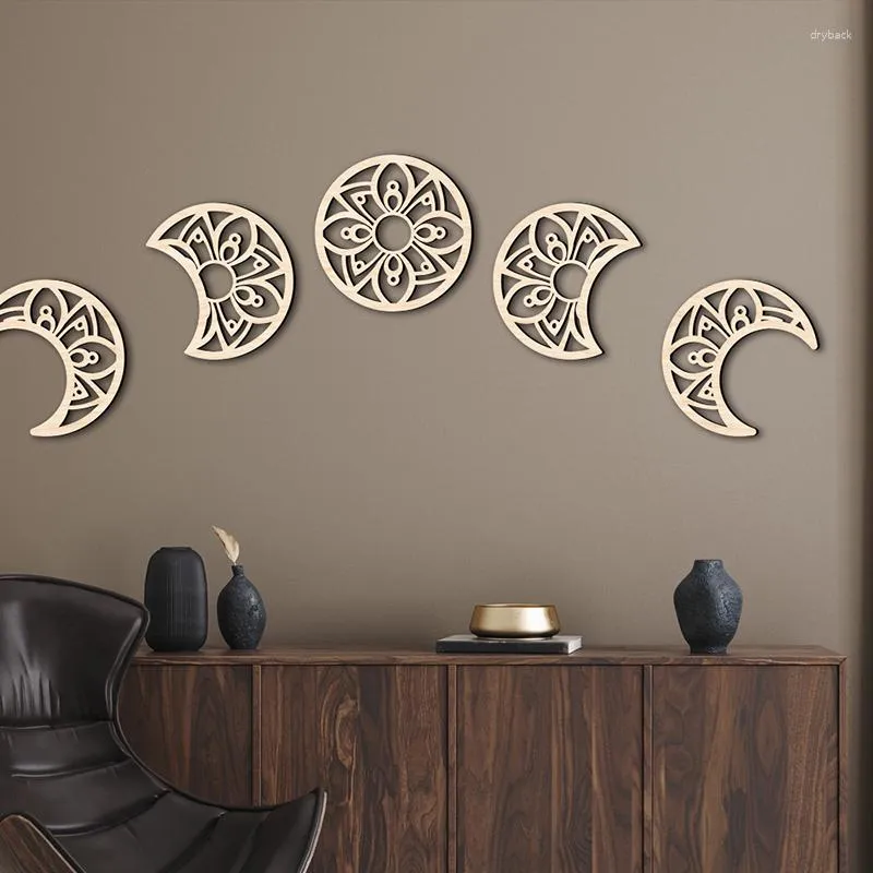 Sacchetti per gioielli Fitshinling Luna Ciondolo Sfondo Adesivo da parete Motivo decorativo Tavola di legno Decorazione vintage scavata