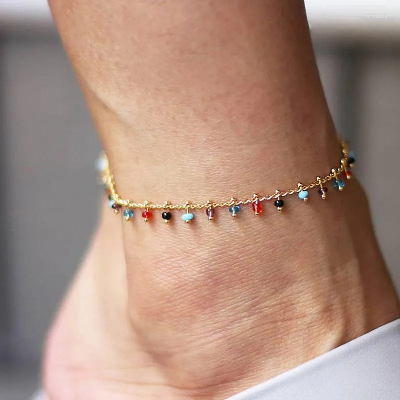 Bracelets de cheville Europe et États-Unis Mode Chaussures personnalisées Créativité Rétro Simple Iridescence Chaîne de perles de verre en gros