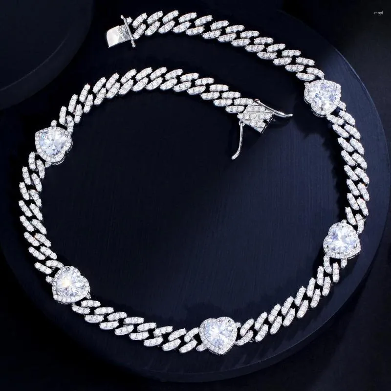 Kedjor Treegraces Brilliant Cubic Zirconia Luxury Love Heart CZ Cuban Link Chain Necklace For Women Trendy Hip Hop Party Jewelry PN169