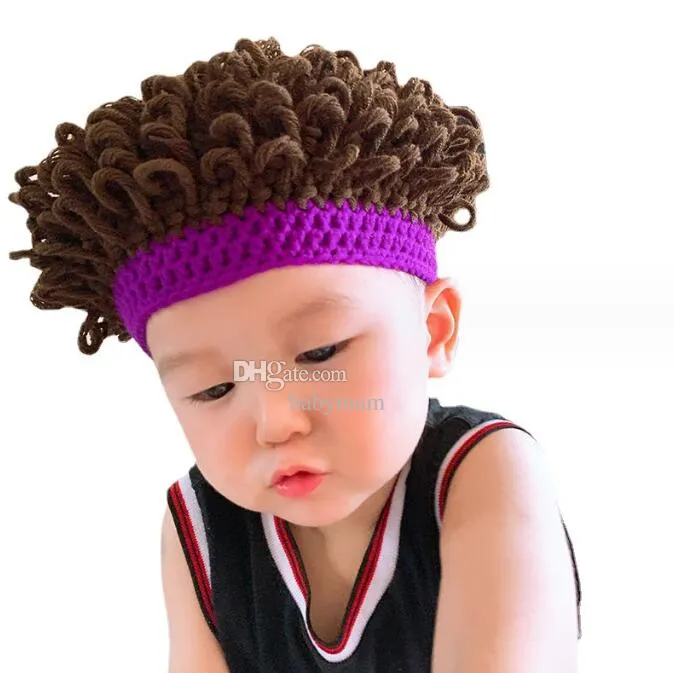 Lustige Baby-Strick-Perückenmütze, hübsche Jungen-Grils-Headwrap, Afro-Perücke, Hüte, kreative, neuartige warme Mütze, Party, Halloween, Kleinkind-Kostüm-Kappe