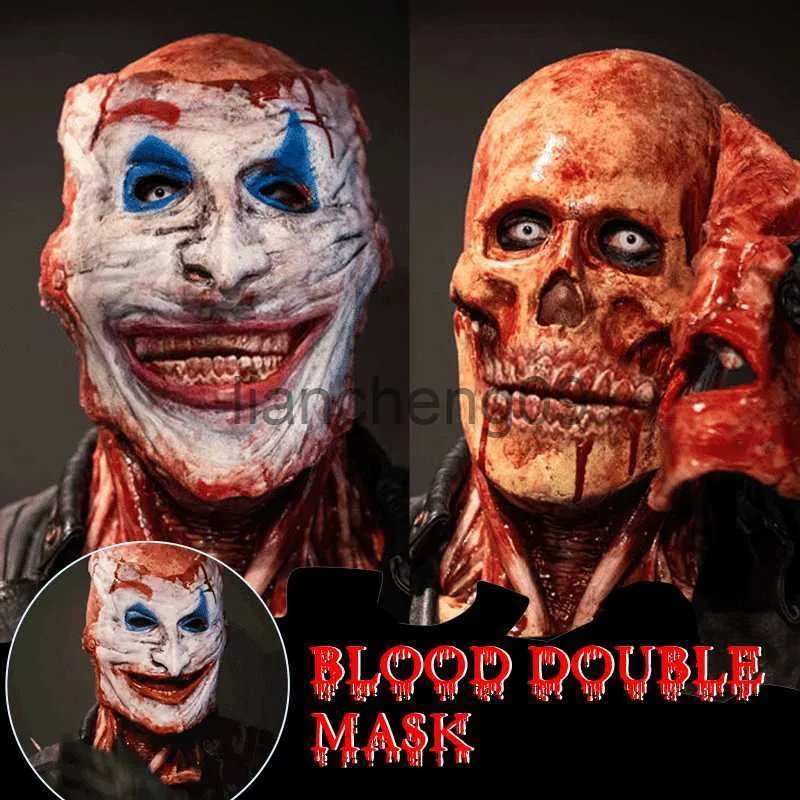 Party Masks Double-Layer Halloween Mask Ripped Double Mask Bloody Scary Skull Head Face Mask Horror Cosplay Costumes Masque X0907