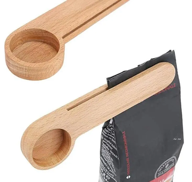 Träkaffe Scoops Coffeeware Kitchen Dining Bar Home Garden Design Scoop med väskeklipp matsked fast bok trä mätning av böna