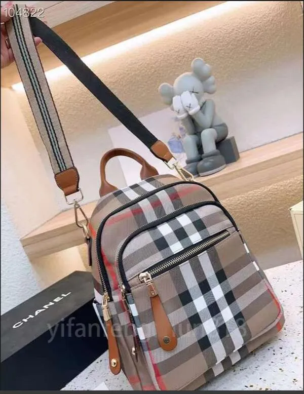 Women Backpack Shoulder Bags Handbag Purse Fashion Classic Stripe Canvas Schoolbag Zipper Backpacks Check Patchwork Color Satchel Tartan Lady Duffel Bag