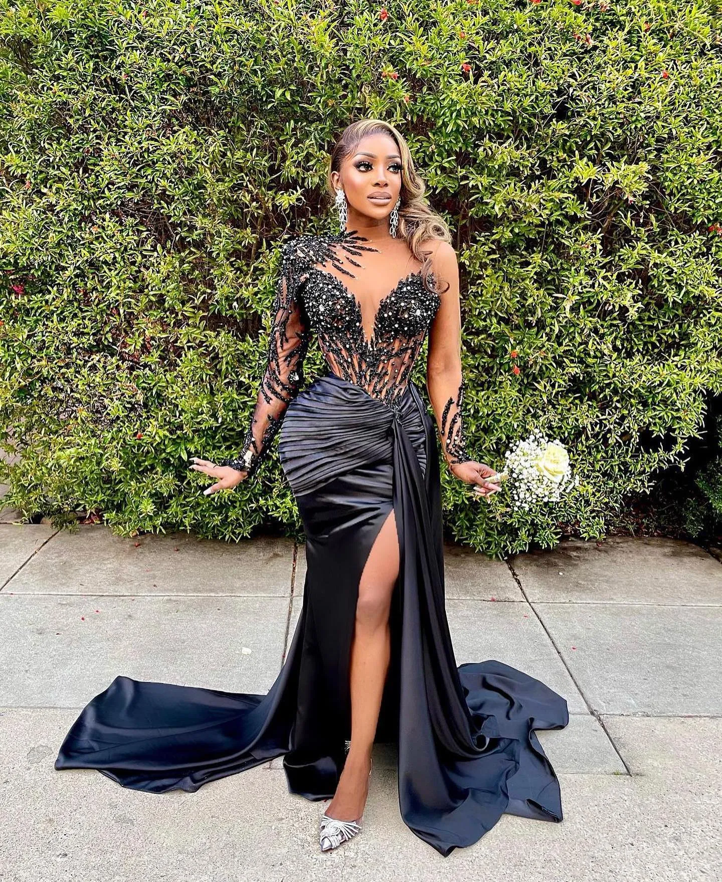 Mermaid Beaded Reception Dress For Bridesmaid With Long Sleeves And Side Split Charming Wedding Guest Gown In Sequined Satin From Weddingteam 120.31 DHgate.Com