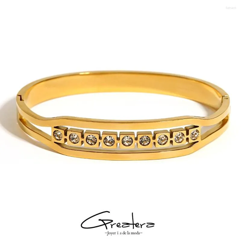 Bracelet Greatera 316L en acier inoxydable rond cubique zircone charme bracelets pour femme plaqué or géométrique Cube Bracelet bijoux