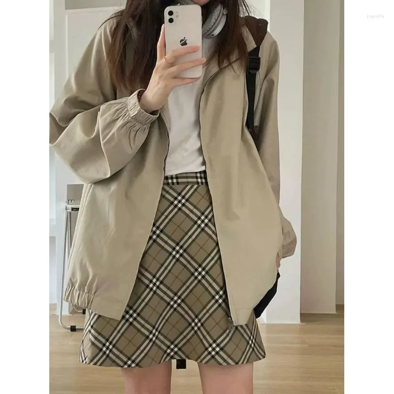 Women's Jackets Harajuku Khaki Cargo Bomber Women Streetwear 90s Oversize Vintage Coat Korean Fashion Casual Baseball Jacket