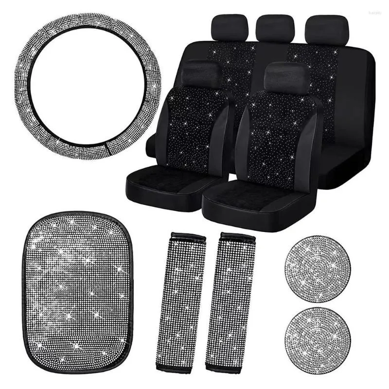 Bilstol täcker 15st bling accessoarer set för kvinnor kristallvatten diamant ratt täcker sammet andas sats