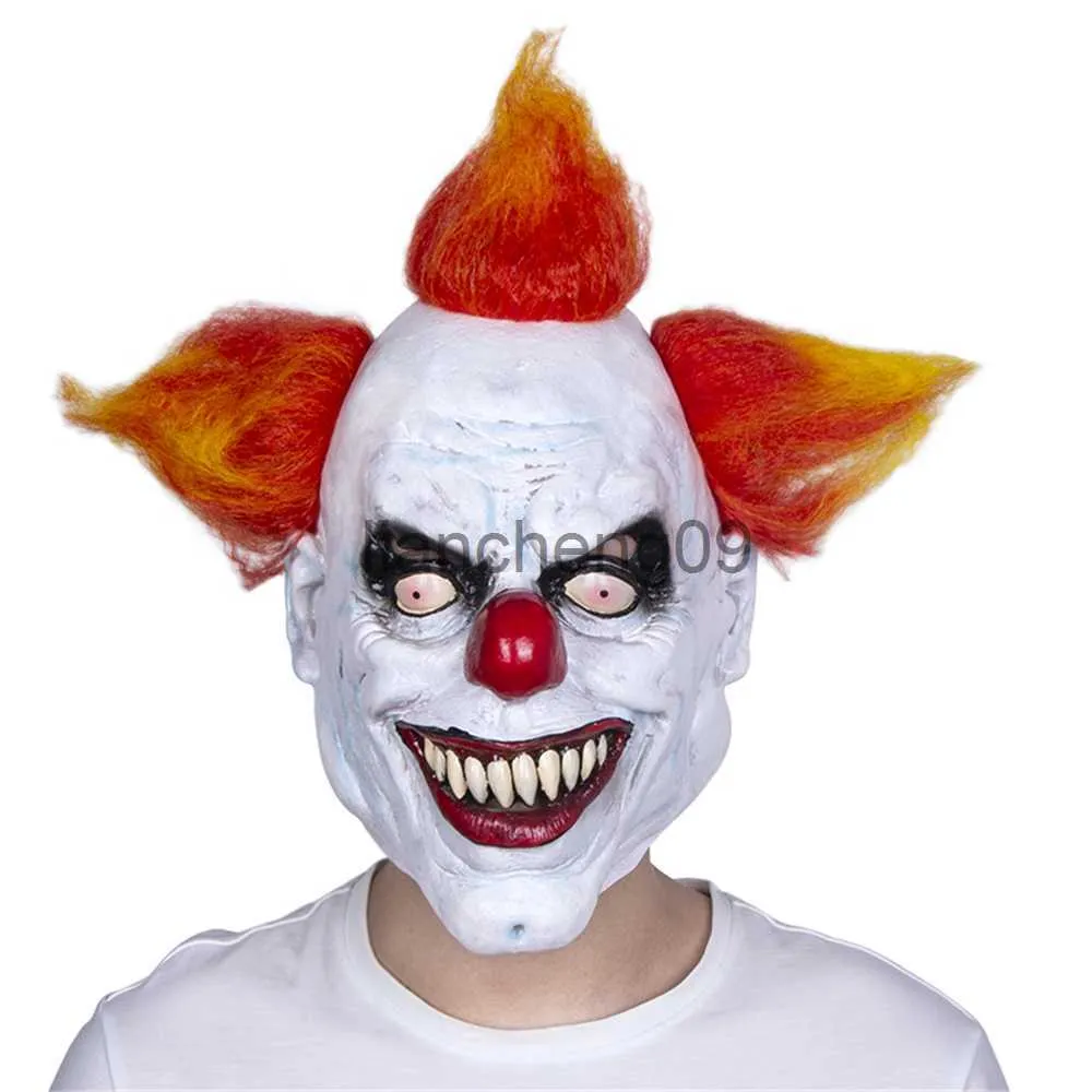 Party Masks Scary Evil Halloween Clown Mask Horror Cosplay Costume Props Vuxen Latex Clown Full Head Masks Röddgult hår X0907