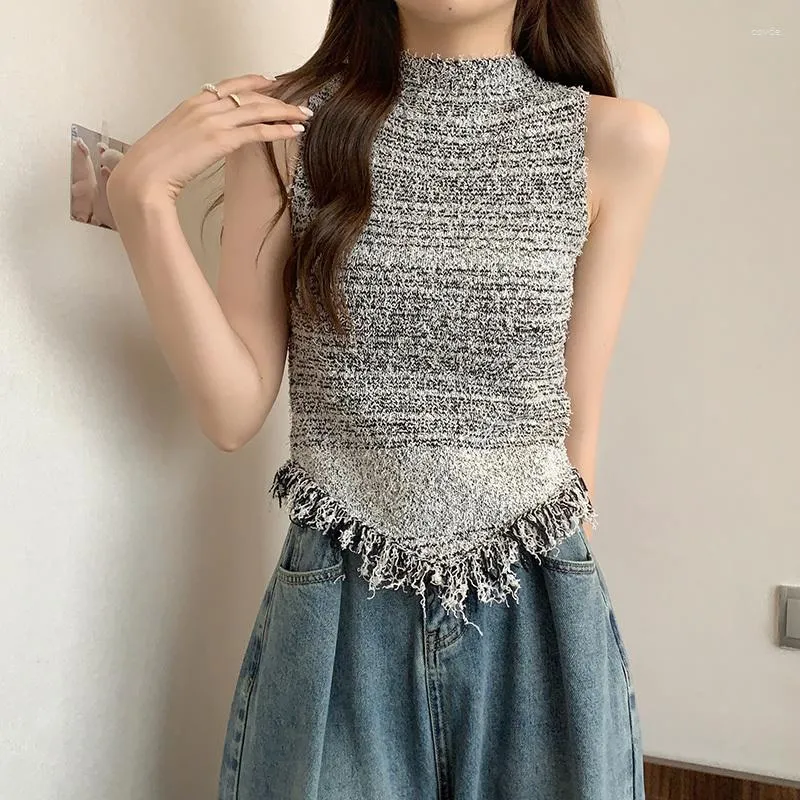 Harajuku Style Edith Cotton Lace Tank Top With Tassel Design Y2K