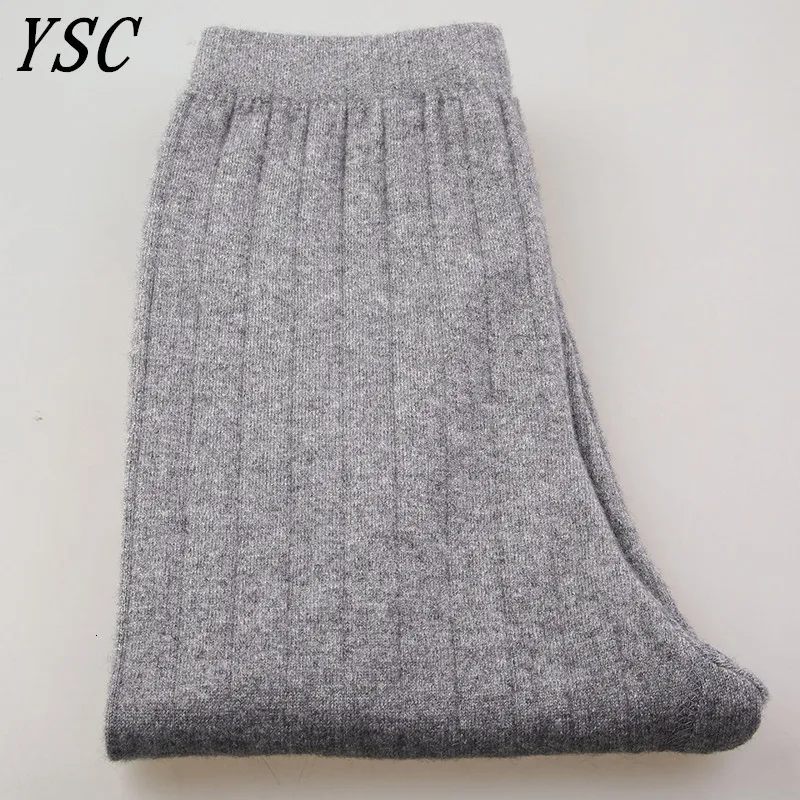 Pantalons pour hommes style YSC hommes tricotés en laine de cachemire mélange Double couche épaississement haute élastique chaleur Leggings 230906