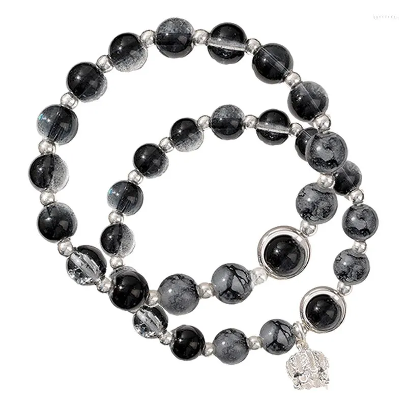 Strand Natuursteen Paar Armband Obsidiaan Zwarte Onyx Lava Armbanden Handgemaakte Mannen Vrouwen Yoga Hand Sieraden Polsbandje