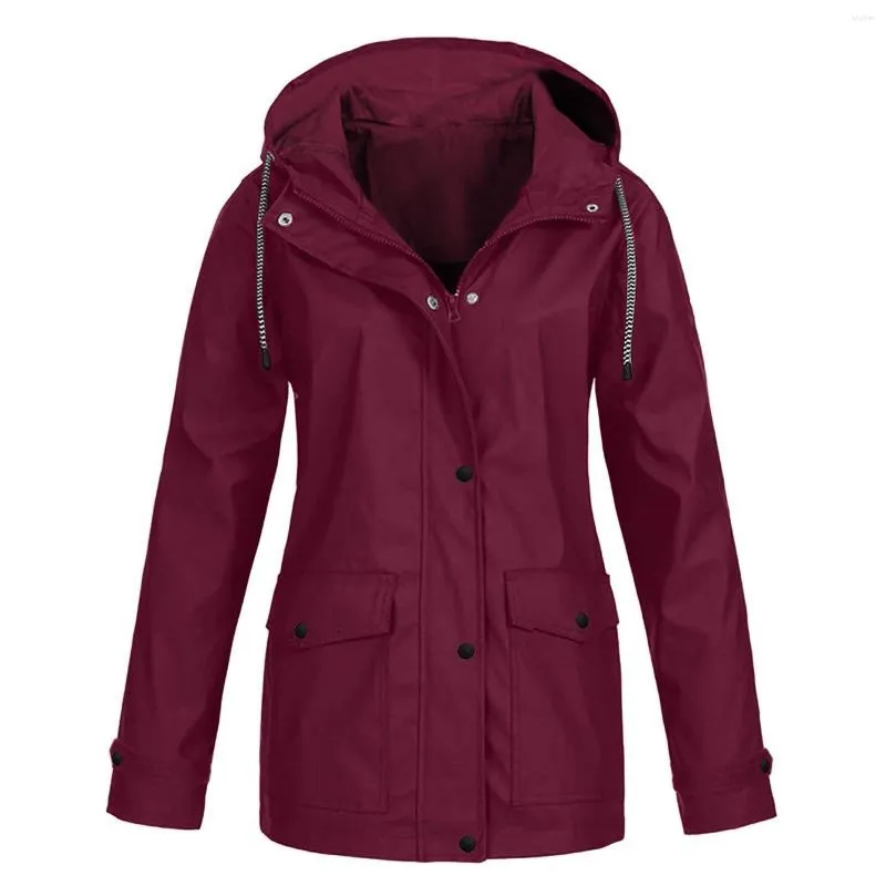 Chaquetas de mujer Mujeres Chaqueta de rayas sólidas al aire libre más impermeable con capucha impermeable a prueba de viento Capucha portátil y brazos para senderismo Caza Escalada