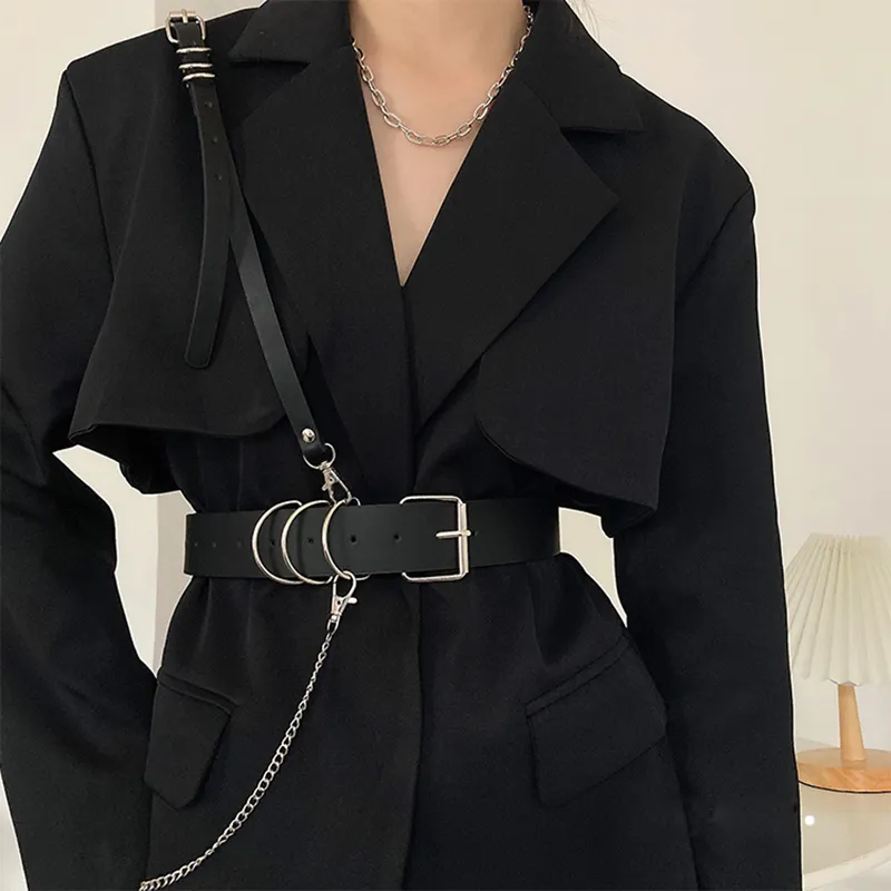 Ceintures Punk ceinture femmes robe large chaîne ceinture en cuir harnais dames Corset mode taille ceintures tenue décontractée PJ437 230907