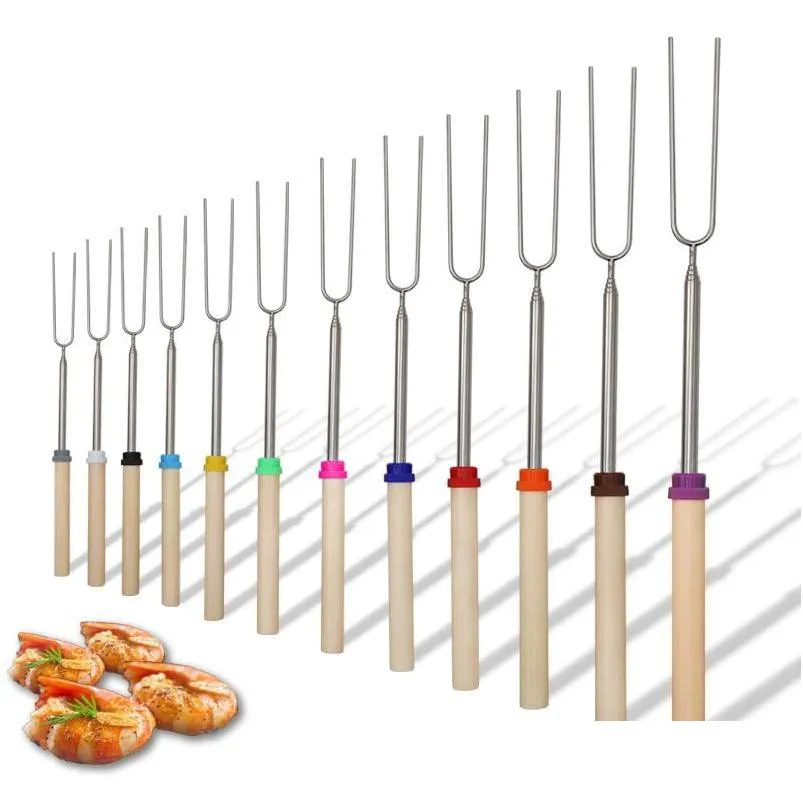 Bbq-gereedschap Accessoires Roestvrijstalen Marshmallow-braadsticks Uitschuifbare koffiebrander Telesco Koken/bakken/barbecue Rre15261 Drop Deli Dhwq7