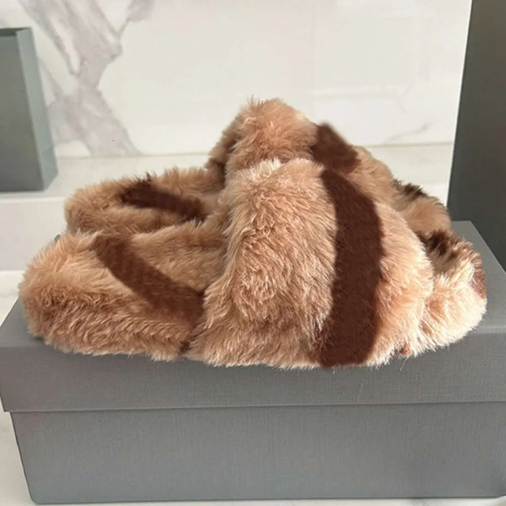 Designer Winter Slides Luxus Pelz Slipper Damen Wolle Sandalen Herbst Winter Teddy Fuzzy Hausschuhe mit Box NO468