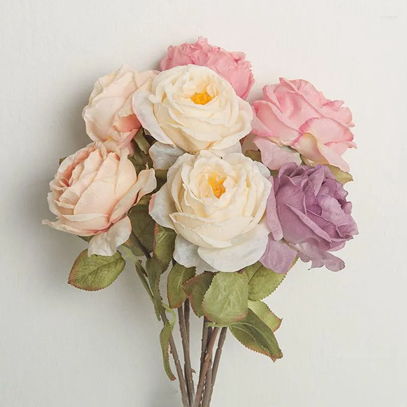 Decorative Flowers 1 Pcs Artificial Flower Rose Bouquet Fake Western Tea Wedding Wall Accessories Home Decor Po Props