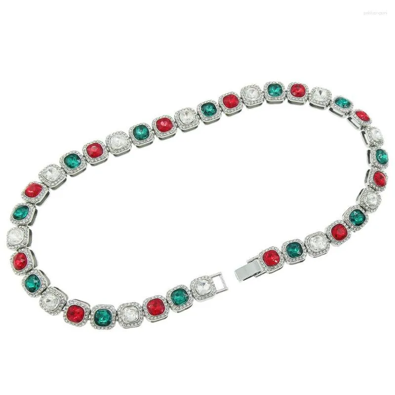Chains Hip Hop Square Colorful Rhinestones CZ Tennis Chain Choker Necklace Male Femalebling Punk Bracelet Jewlery Couple_voghion.com