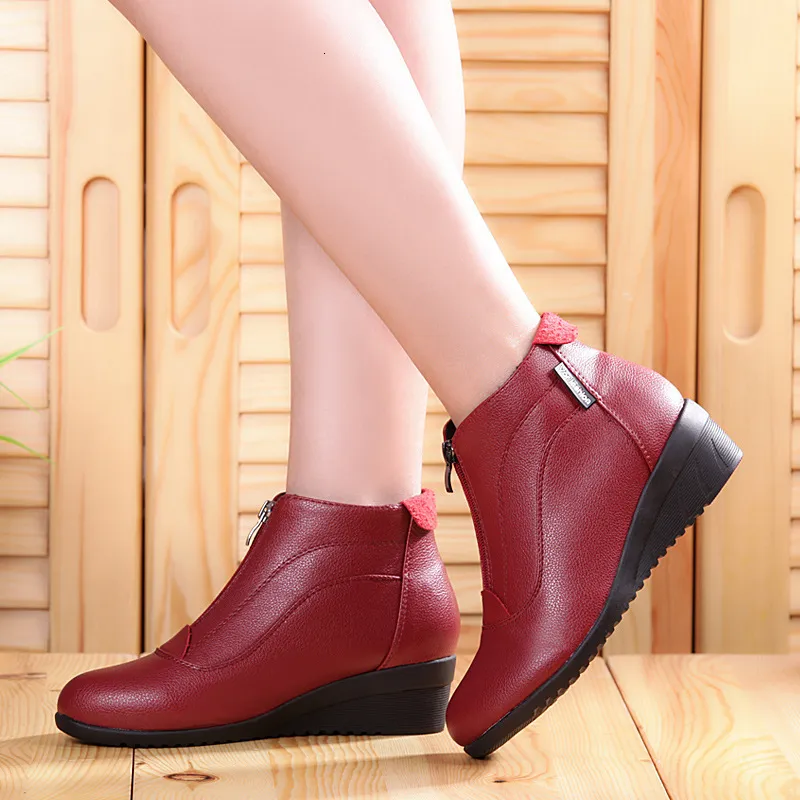 Wedge ankle top boots with fur