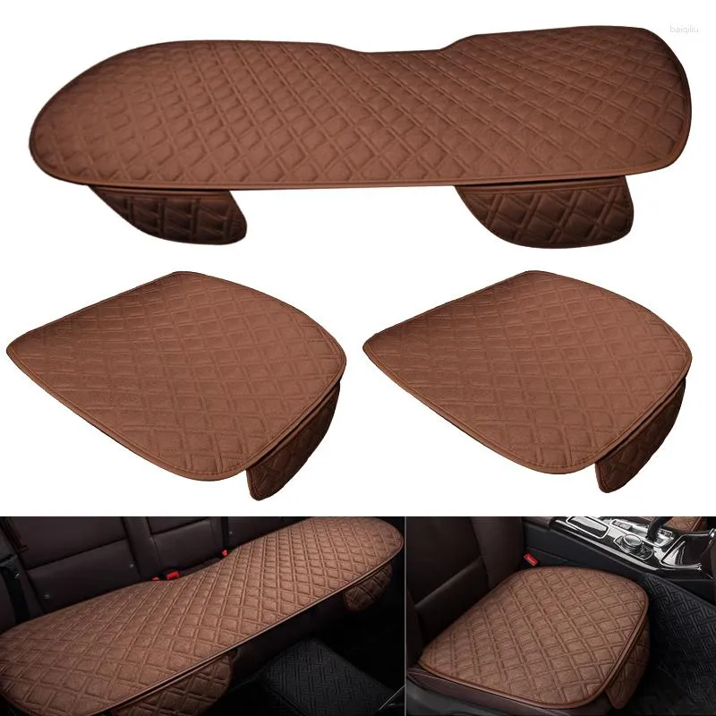 Housses de siège de voiture universelles, 3 pièces/ensemble, tapis de protection avant et arrière, coussin de chaise antidérapant, marron, haute qualité