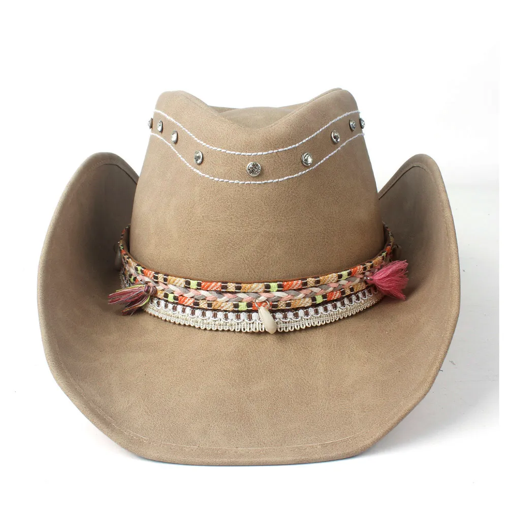 100% Leather Wide Brim Cowboy Hat For Men Western Style Handmade