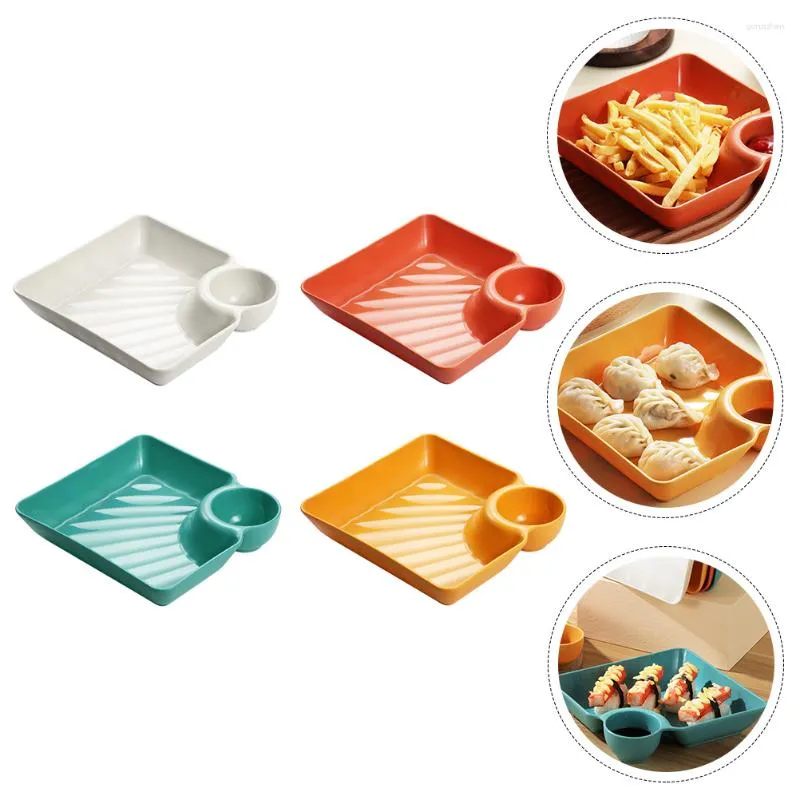 Dinnerware Sets 4 Pcs Pp Snack Plate Condiment Tray Plastic Tableware Control Panel Plates Restaurant Salad Dessert