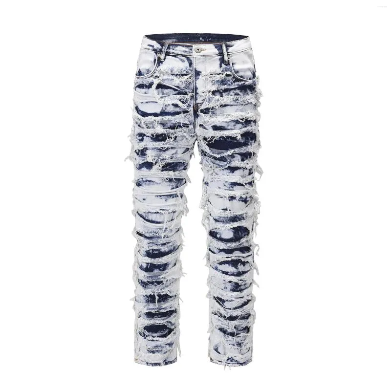 Jeans da uomo Retro American Snow Washed Strappato Uomo Vintage Streetwear Y2k Distrutto Hip-Hop Lungo Pieghettato Denim Jean Pantaloni Per