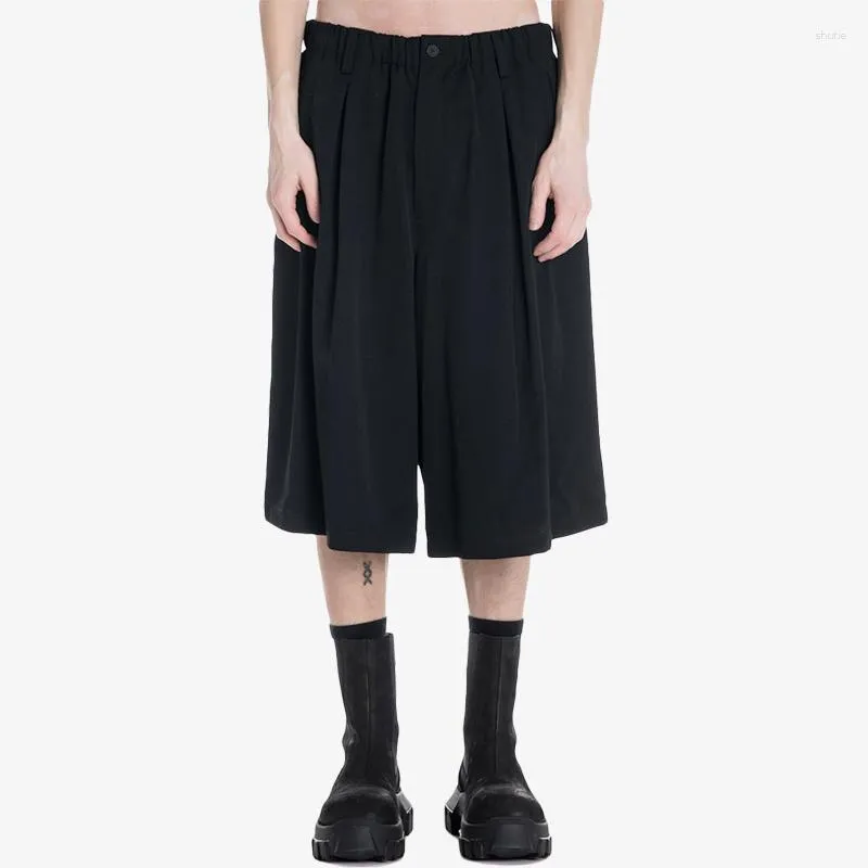 Herrenhose, lockere schwarze, kurze Hose, schlicht, japanisch, Retro, Avantgarde, trendig, weitbeinig, knielang, gerade