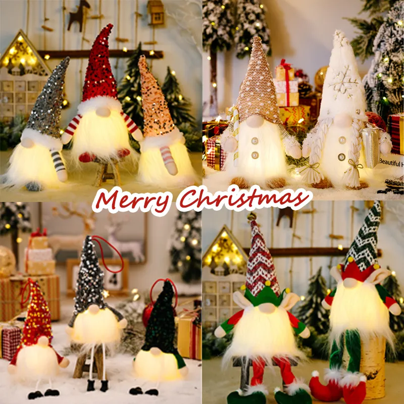 クリスマスの装飾メリーノームエルフの装飾品は、ライトドールナビダッドの年230907でホームクリスマスのための顔のないクリスマス