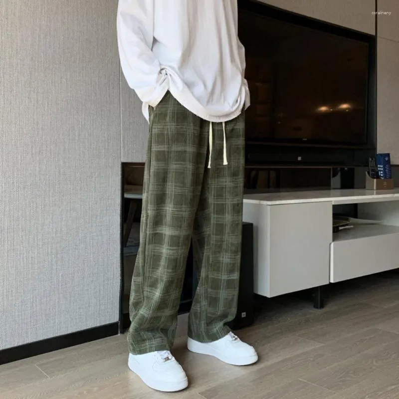 Men's Pants Fashion Men Trendy Long Sportwear Fine Sewing Plaid Print Loose Casual Trousers Daily Clothing