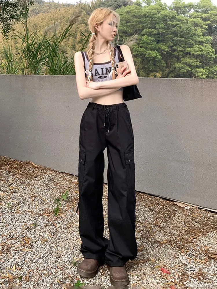 DHgate.com:Womens Y2K High-Waisted Wide Leg Cargo Pants with