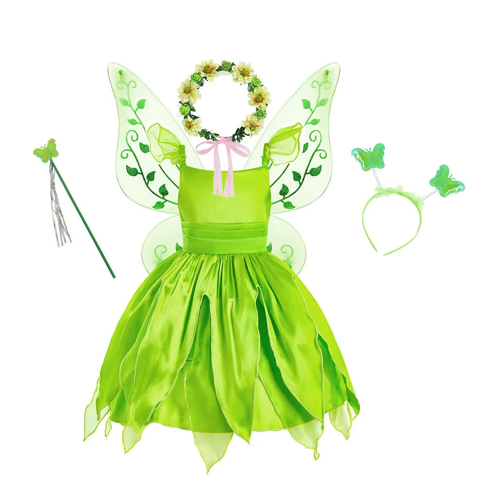 Girl S klänningar Julfairdräkt för flickor 2023 Princess Dress Elf Wings pannband Wand Toddler Fancy Birthday Party klänningar 230906