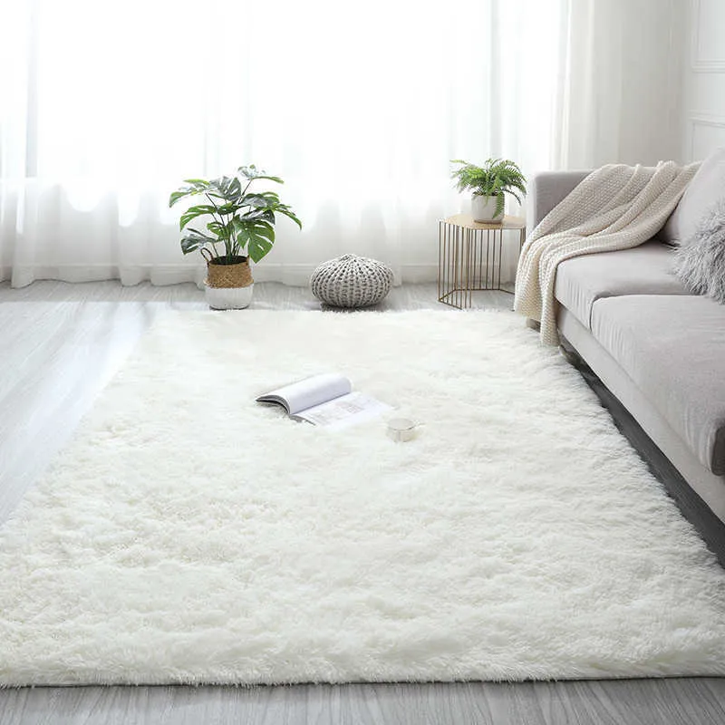 Carpets Plush Carpet Suitable For Living Room White Soft Fluffy Carpets Bedroom Bathroom Non-slip Thicken Floor Mat Teen Room Decoration P230907