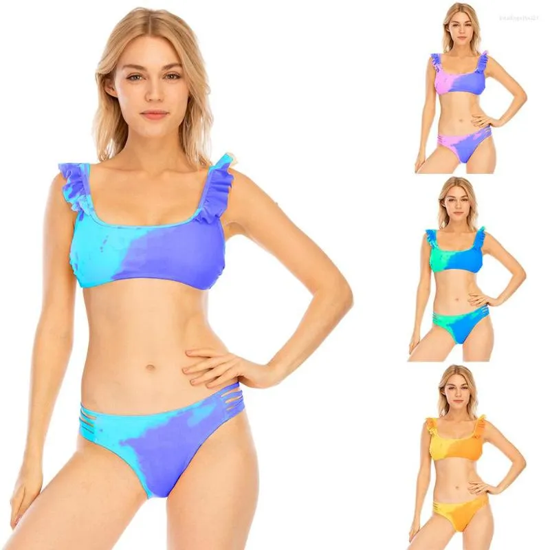 Kvinnors badkläder Färgförändrande modebikini Vattenförändrande spetskamisol Bikinis Set Two-Piece Sexig baddräkt