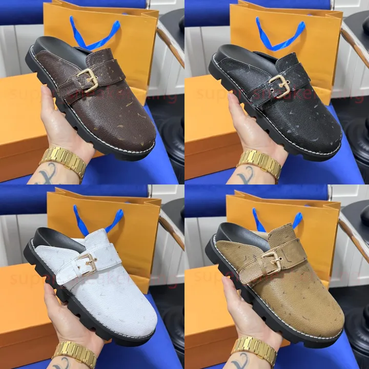 Designer Slippers Muilezels Vrouwen Slides Platte Sandalen Dikke Bodem Muilezel Klassieke Gewikkelde Teen Leren Sandaal Zomer Strand Slipper