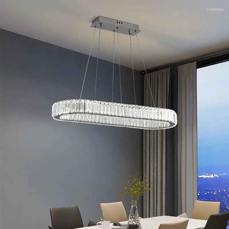 Lustres Art LED Modern Luxury Crystal Chandelier Oval Cozinha Living Home Decor Jantar Dupla Camada Pendurada Luminária Lâmpada de Pista