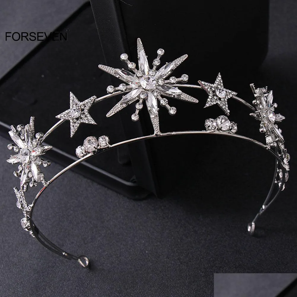 Gioielli per capelli Principessa barocca Diadema Bling Star Tiara e corona Fasce in metallo color oro per la sposa Consegna a domicilio Gioielli per capelli Dhwun