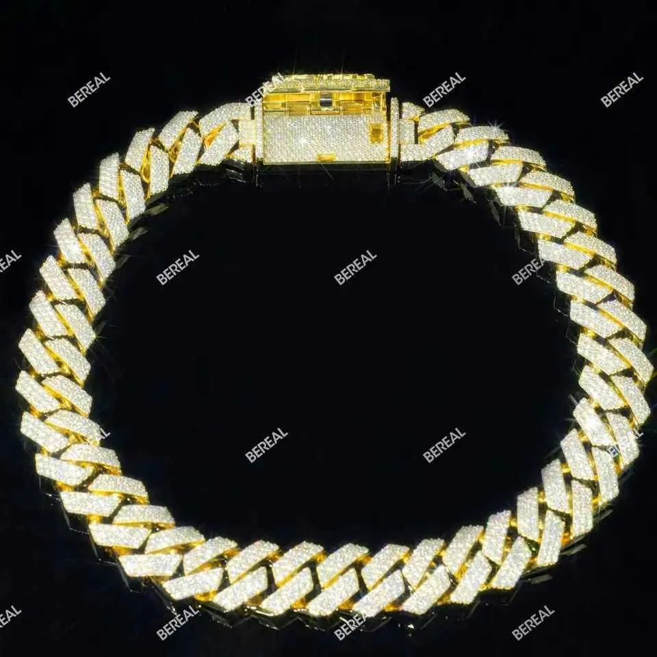 Diamond 10k 14k Solid Link Gold Moissanite Leveranshalsband Snabb symmetri Polish 20mm grossistkubansk kubansk kedja rrxrx