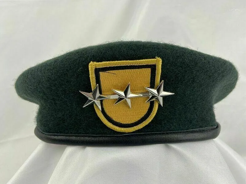 Berretti TUTTE LE TAGLIE Esercito americano 1° Gruppo delle forze speciali NERASTRO Berretto verde 3 stelle Tenente generale Grado Cappello Rievocazione militare