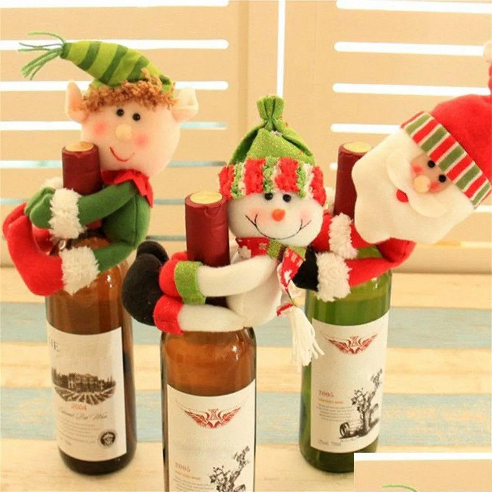 Décorations de Noël Décor Bouteille de vin rouge Er Sacs Décoration Accueil Fête Câlin Père Noël Bonhomme de neige Drop Livraison Jardin Festive Supplie DHXV8