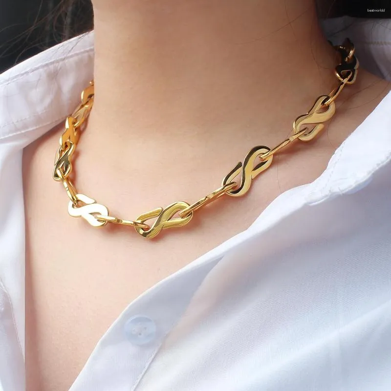Zincirler Unisex zincir kolye, bilezik seti uzun 45.5 cm altın s şekil şeridi erkek kadın takıları