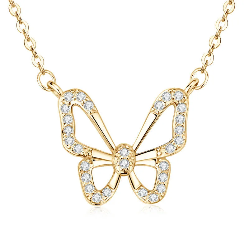 Collana Con Ciondolo Farfalla In Argento Sterling S925 E Zirconi - Gioiello Per Ragazze, Catena 16+2 Pollici, Idea Regalo San Valentino